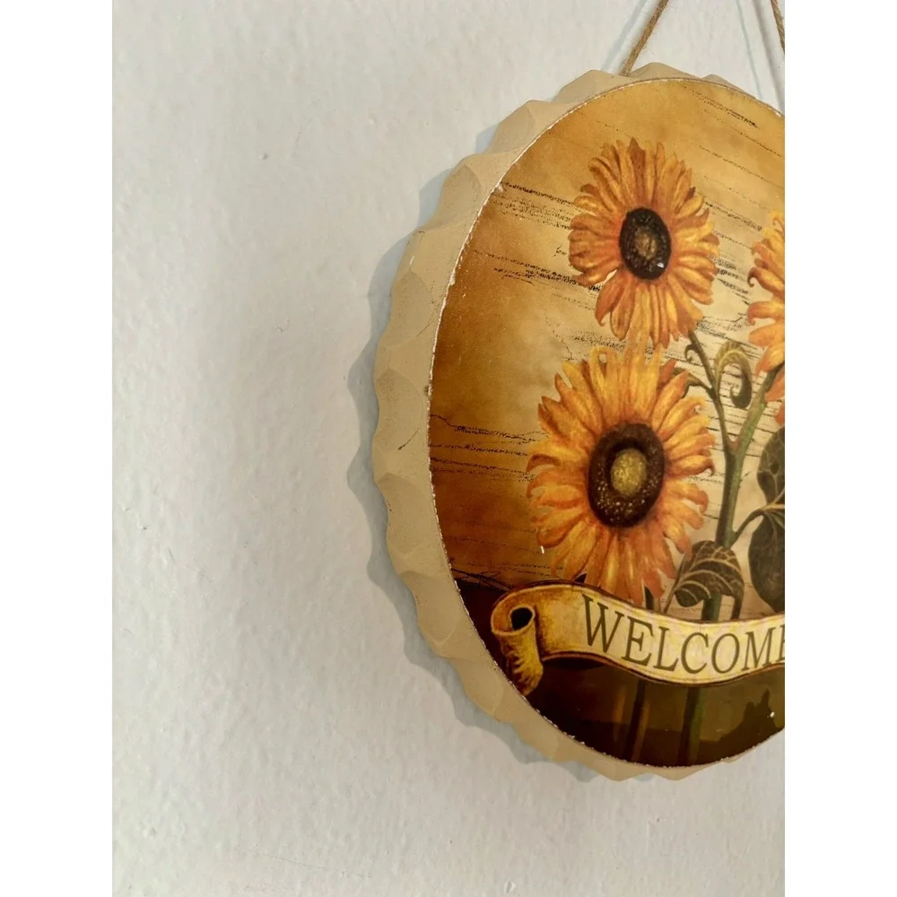Vintage Sunflower Welcome Door Hanger Round Floral Design‎